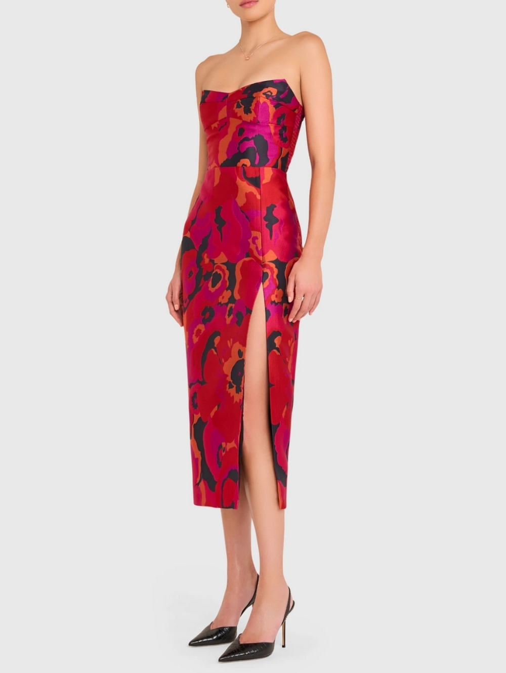 NWT Amanda Uprichard Ivy Structured Strapless Midi in Floral Pink/Multi - Sz XS - Picture 4 of 9